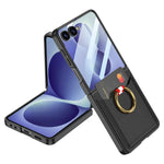 Custodia per telefono GKK ultra sottile in pelle con scomparti per carte integrati e anello di supporto, For Galaxy Z Flip8 5G, For Samsung Galaxy Z Flip7 5G