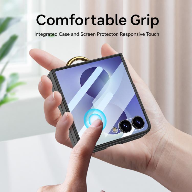 Custodia per telefono GKK ultra sottile in pelle con scomparti per carte integrati e anello di supporto, For Galaxy Z Flip8 5G, For Samsung Galaxy Z Flip7 5G