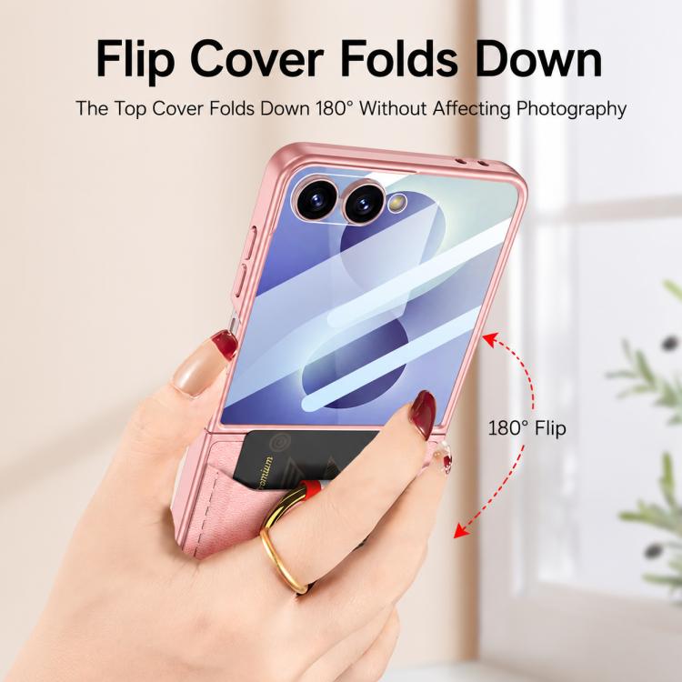 Custodia per telefono GKK ultra sottile in pelle con scomparti per carte integrati e anello di supporto, For Galaxy Z Flip8 5G, For Samsung Galaxy Z Flip7 5G