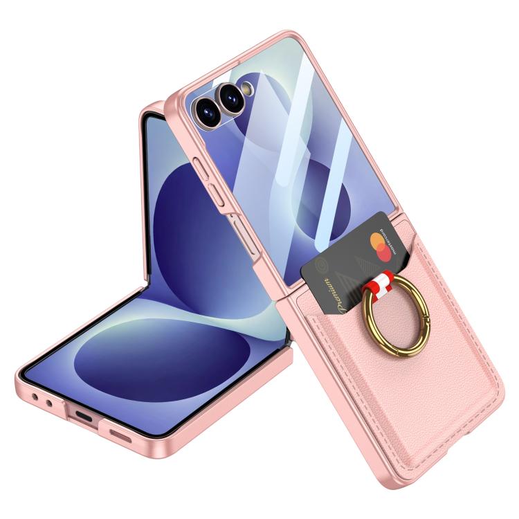 Custodia per telefono GKK ultra sottile in pelle con scomparti per carte integrati e anello di supporto, For Galaxy Z Flip8 5G, For Samsung Galaxy Z Flip7 5G