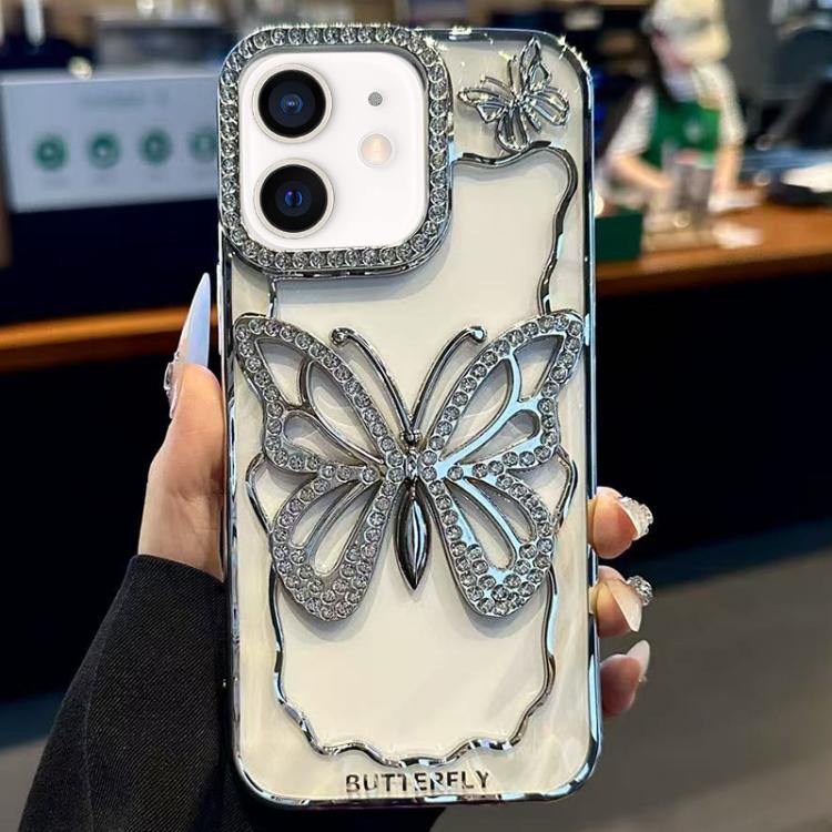 Custodia per telefono in TPU con farfalla cava e finitura galvanizzata., For iPhone 13 Pro Max, For iPhone 13 Pro, For iPhone 13, For iPhone 12, For iPhone 12 Pro Max, For iPhone 12 Pro