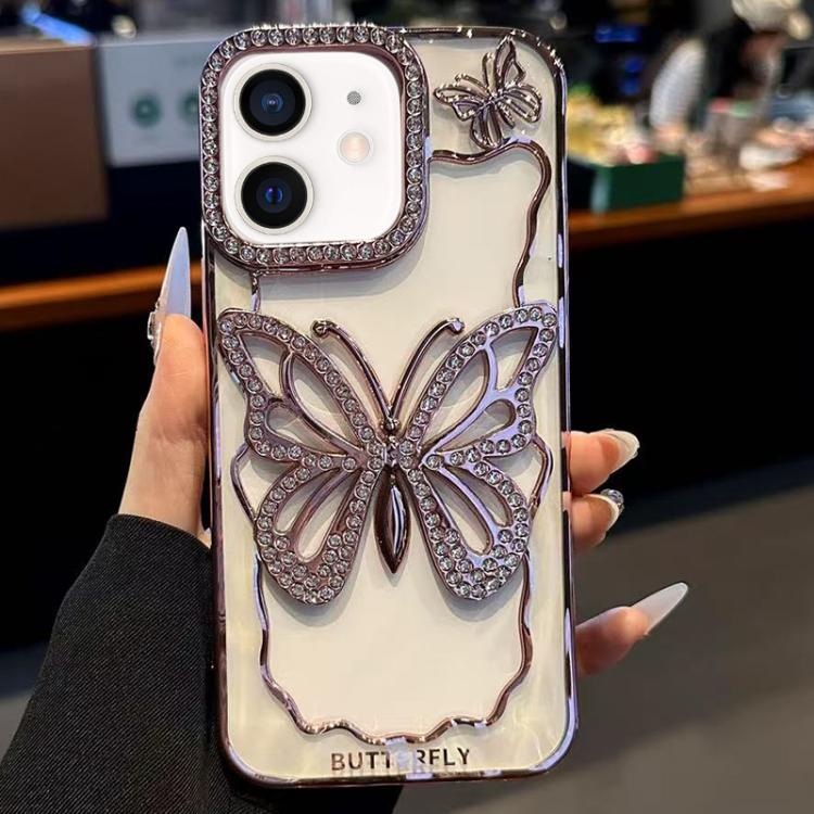 Custodia per telefono in TPU con farfalla cava e finitura galvanizzata., For iPhone 13 Pro Max, For iPhone 13 Pro, For iPhone 13, For iPhone 12, For iPhone 12 Pro Max, For iPhone 12 Pro