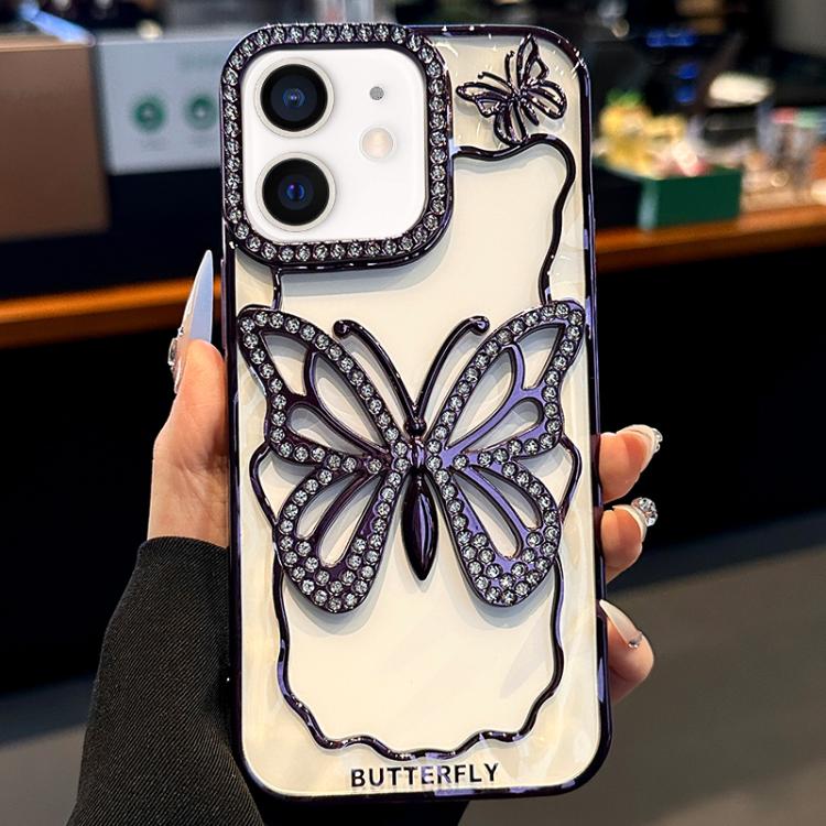 Custodia per telefono in TPU con farfalla cava e finitura galvanizzata., For iPhone 13 Pro Max, For iPhone 13 Pro, For iPhone 13, For iPhone 12, For iPhone 12 Pro Max, For iPhone 12 Pro