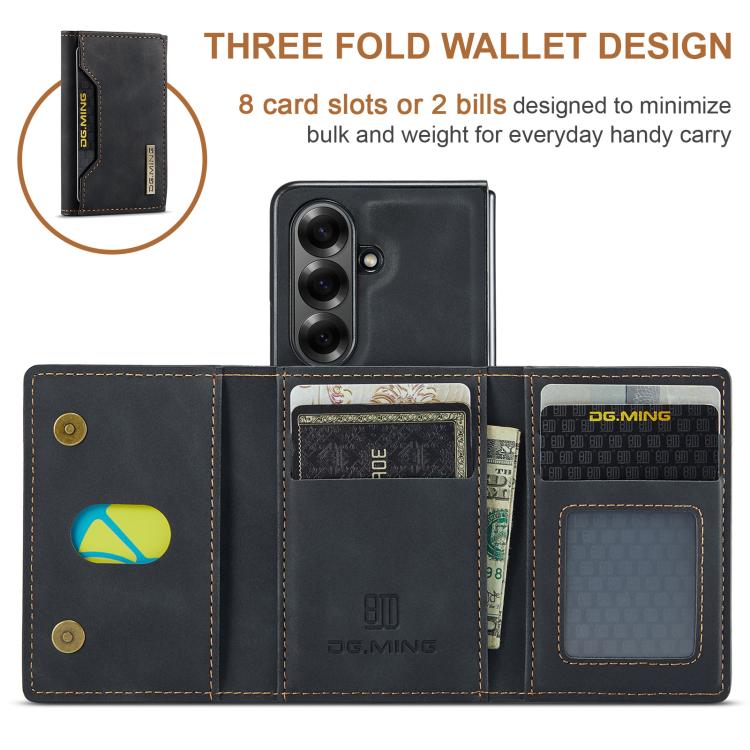 DG.MING Serie M2 Custodia ibrida magnetica per telefono con scomparto multi-carta a 3 ante e cordino lungo, For Galaxy Z Fold8 Ultra 5G, For Galaxy Z Flip8 5G, For Galaxy Z Fold7 5G, For Samsung Galaxy Z Flip7 5G