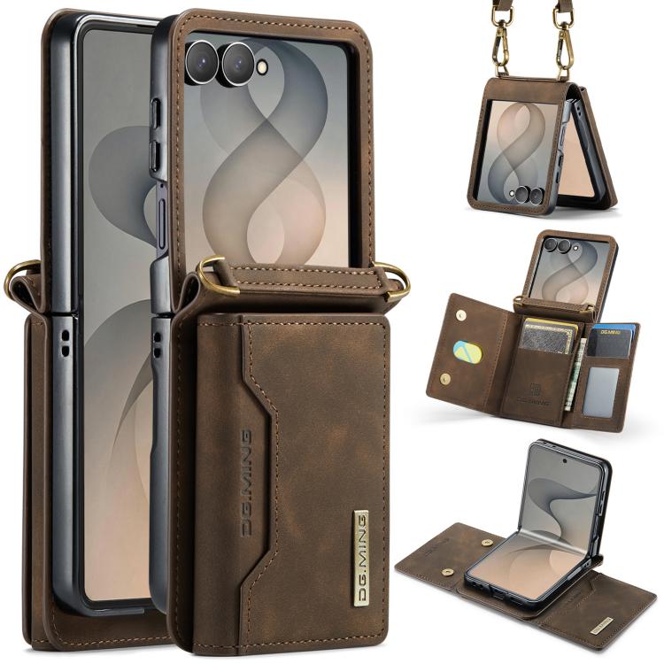 DG.MING Serie M2 Custodia ibrida magnetica per telefono con scomparto multi-carta a 3 ante e cordino lungo, For Galaxy Z Fold8 Ultra 5G, For Galaxy Z Flip8 5G, For Galaxy Z Fold7 5G, For Samsung Galaxy Z Flip7 5G
