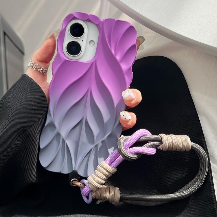 Custodia per telefono in TPU bicolore con effetto spruzzato d'olio, spessa e con motivo a foglie 3D, completa di cinturino., For iPhone 16 Plus, For iPhone 16, For iPhone 15 Pro Max, For iPhone 15 Pro