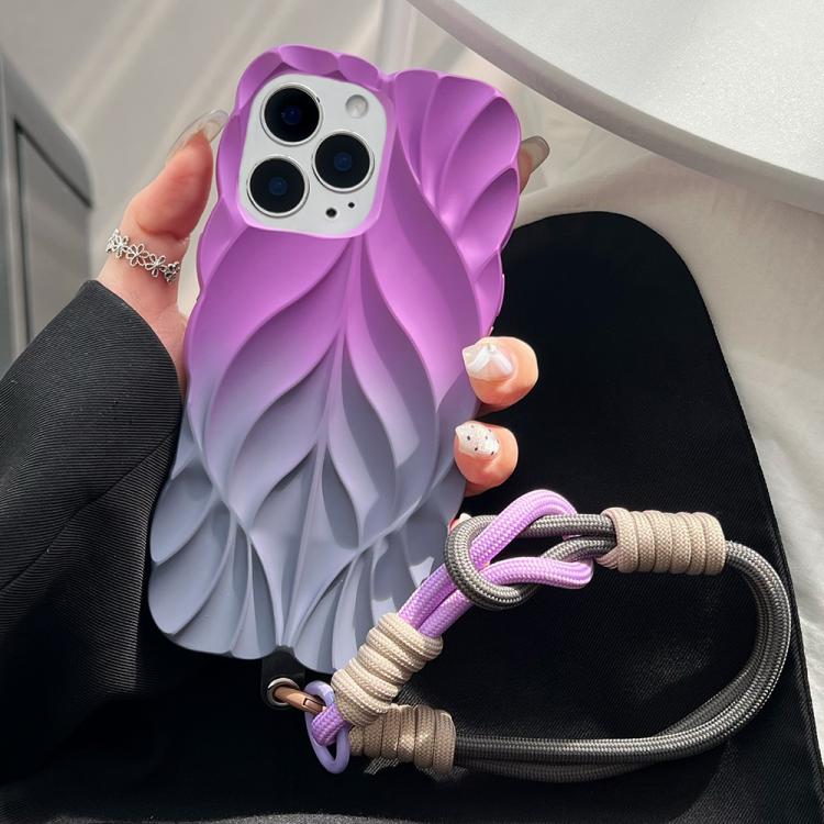Custodia per telefono in TPU bicolore con effetto spruzzato d'olio, spessa e con motivo a foglie 3D, completa di cinturino., For iPhone 14 Pro, For iPhone 14 Pro Max, For iPhone 13 Pro Max, For iPhone 13 Pro
