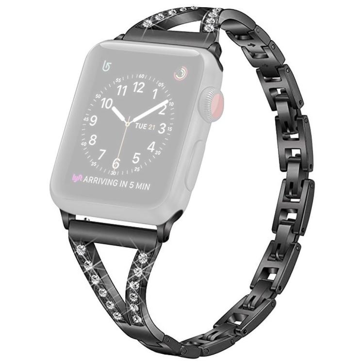 Cinturino per orologio xDfind in acciaio inossidabile con motivo a spina di pesce e diamanti, For Apple Watch 42 / 44 / 45 / 46 / 49mm, For Apple Watch 38 / 40 / 41 / S10 42mm