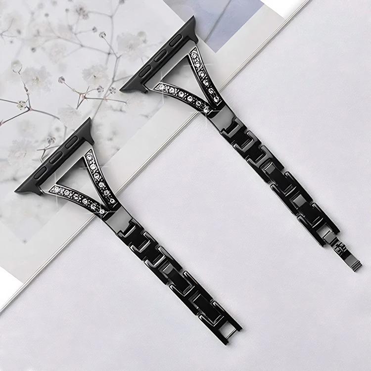 Cinturino per orologio xDfind in acciaio inossidabile con motivo a spina di pesce e diamanti, For Apple Watch 42 / 44 / 45 / 46 / 49mm, For Apple Watch 38 / 40 / 41 / S10 42mm