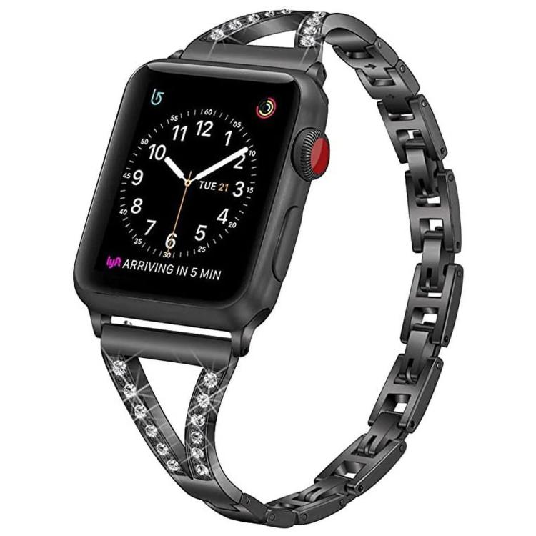 Cinturino per orologio xDfind in acciaio inossidabile con motivo a spina di pesce e diamanti, For Apple Watch 42 / 44 / 45 / 46 / 49mm, For Apple Watch 38 / 40 / 41 / S10 42mm