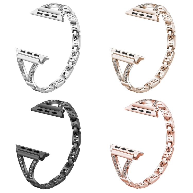 Cinturino per orologio xDfind in acciaio inossidabile con motivo a spina di pesce e diamanti, For Apple Watch 42 / 44 / 45 / 46 / 49mm, For Apple Watch 38 / 40 / 41 / S10 42mm
