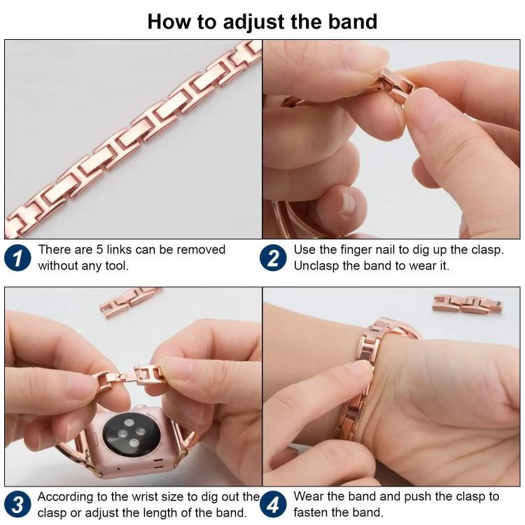 Cinturino per orologio xDfind in acciaio inossidabile con motivo a spina di pesce e diamanti, For Apple Watch 42 / 44 / 45 / 46 / 49mm, For Apple Watch 38 / 40 / 41 / S10 42mm