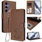 Custodia per telefono in pelle con ciondolo a forma di gatto e cuore in rilievo, completa di cinturino da polso., For Samsung Galaxy S25 / S24 5G, For Samsung Galaxy S25+ / S24+ 5G