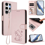 Custodia per telefono in pelle con ciondolo a forma di gatto e cuore in rilievo, completa di cinturino da polso., For Samsung Galaxy S25 Ultra 5G, For Samsung Galaxy S24 FE 5G