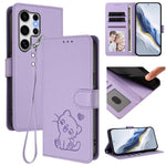 Custodia per telefono in pelle con ciondolo a forma di gatto e cuore in rilievo, completa di cinturino da polso., For Samsung Galaxy S25 Ultra 5G, For Samsung Galaxy S24 FE 5G