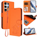 Custodia per telefono in pelle con ciondolo a forma di gatto e cuore in rilievo, completa di cinturino da polso., For Samsung Galaxy S25 Ultra 5G, For Samsung Galaxy S24 FE 5G