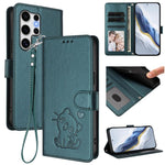 Custodia per telefono in pelle con ciondolo a forma di gatto e cuore in rilievo, completa di cinturino da polso., For Samsung Galaxy S25 Ultra 5G, For Samsung Galaxy S24 FE 5G