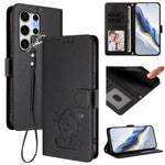 Custodia per telefono in pelle con ciondolo a forma di gatto e cuore in rilievo, completa di cinturino da polso., For Samsung Galaxy S25 Ultra 5G, For Samsung Galaxy S24 FE 5G