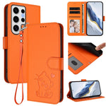 Custodia per telefono in pelle con ciondolo a forma di gatto e cuore in rilievo, completa di cinturino da polso., For Samsung Galaxy S24 Ultra 5G, For Samsung Galaxy S23 FE 5G