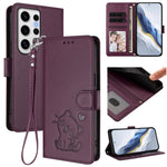 Custodia per telefono in pelle con ciondolo a forma di gatto e cuore in rilievo, completa di cinturino da polso., For Samsung Galaxy S24 Ultra 5G, For Samsung Galaxy S23 FE 5G