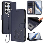 Custodia per telefono in pelle con ciondolo a forma di gatto e cuore in rilievo, completa di cinturino da polso., For Samsung Galaxy S24 Ultra 5G, For Samsung Galaxy S23 FE 5G