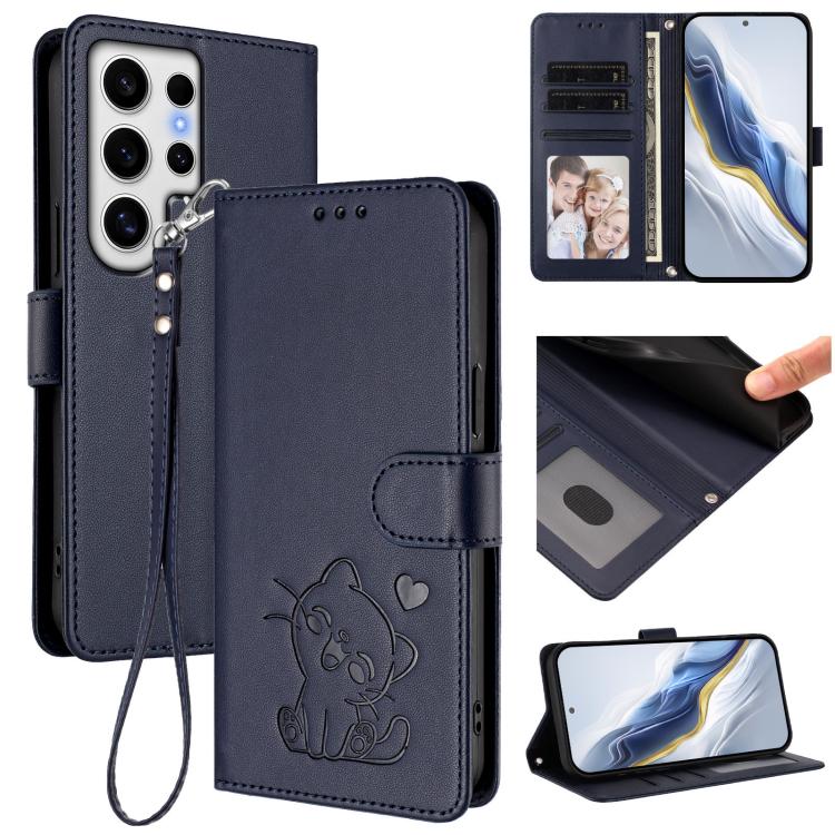 Custodia per telefono in pelle con ciondolo a forma di gatto e cuore in rilievo, completa di cinturino da polso., For Samsung Galaxy S24 Ultra 5G, For Samsung Galaxy S23 FE 5G