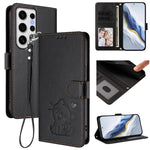 Custodia per telefono in pelle con ciondolo a forma di gatto e cuore in rilievo, completa di cinturino da polso., For Samsung Galaxy S24 Ultra 5G, For Samsung Galaxy S23 FE 5G