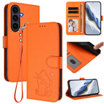 Custodia per telefono in pelle con ciondolo a forma di gatto e cuore in rilievo, completa di cinturino da polso., For Samsung Galaxy S25 FE 5G, For Samsung Galaxy S25 Edge 5G