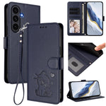 Custodia per telefono in pelle con ciondolo a forma di gatto e cuore in rilievo, completa di cinturino da polso., For Samsung Galaxy S25 FE 5G, For Samsung Galaxy S25 Edge 5G