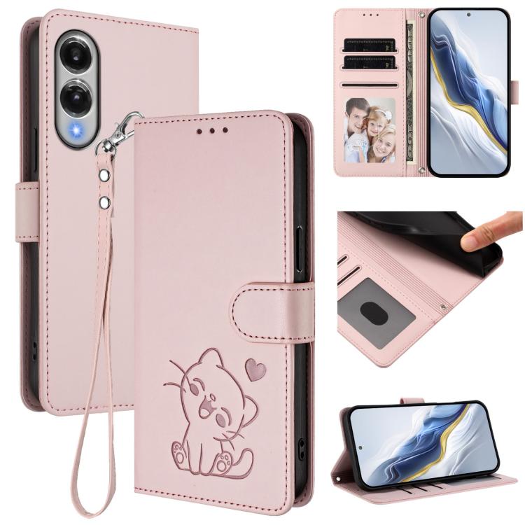 Custodia per telefono in pelle con ciondolo a forma di gatto e cuore in rilievo, completa di cinturino da polso., For Samsung Galaxy S25 FE 5G, For Samsung Galaxy S25 Edge 5G