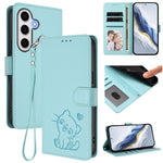 Custodia per telefono in pelle con ciondolo a forma di gatto e cuore in rilievo, completa di cinturino da polso., For Samsung Galaxy S25 Ultra 5G, For Samsung Galaxy S24 FE 5G