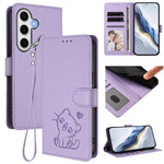 Custodia per telefono in pelle con ciondolo a forma di gatto e cuore in rilievo, completa di cinturino da polso., For Samsung Galaxy S25 Ultra 5G, For Samsung Galaxy S24 FE 5G