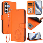 Custodia per telefono in pelle con ciondolo a forma di gatto e cuore in rilievo, completa di cinturino da polso., For Samsung Galaxy S25 Ultra 5G, For Samsung Galaxy S24 FE 5G