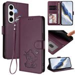Custodia per telefono in pelle con ciondolo a forma di gatto e cuore in rilievo, completa di cinturino da polso., For Samsung Galaxy S25 Ultra 5G, For Samsung Galaxy S24 FE 5G