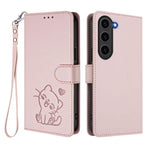 Custodia per telefono in pelle con ciondolo a forma di gatto e cuore in rilievo, completa di cinturino da polso., For Samsung Galaxy S23 5G, For Samsung Galaxy S20 FE