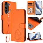 Custodia per telefono in pelle con ciondolo a forma di gatto e cuore in rilievo, completa di cinturino da polso., For Samsung Galaxy S23 5G, For Samsung Galaxy S20 FE
