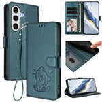 Custodia per telefono in pelle con ciondolo a forma di gatto e cuore in rilievo, completa di cinturino da polso., For Samsung Galaxy S24 Ultra 5G, For Samsung Galaxy S23 FE 5G