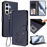 Custodia per telefono in pelle con ciondolo a forma di gatto e cuore in rilievo, completa di cinturino da polso., For Samsung Galaxy S24 Ultra 5G, For Samsung Galaxy S23 FE 5G