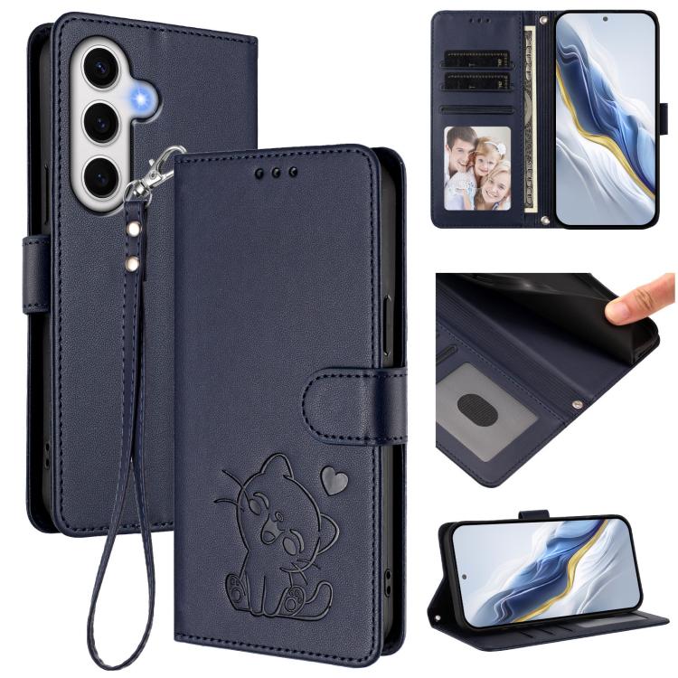 Custodia per telefono in pelle con ciondolo a forma di gatto e cuore in rilievo, completa di cinturino da polso., For Samsung Galaxy S24 Ultra 5G, For Samsung Galaxy S23 FE 5G