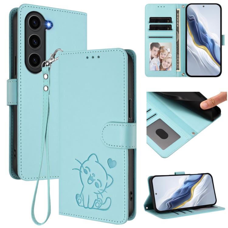 Custodia per telefono in pelle con ciondolo a forma di gatto e cuore in rilievo, completa di cinturino da polso., For Samsung Galaxy S23 Ultra 5G, For Samsung Galaxy S23+ 5G