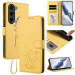 Custodia per telefono in pelle con ciondolo a forma di gatto e cuore in rilievo, completa di cinturino da polso., For Samsung Galaxy S23 Ultra 5G, For Samsung Galaxy S23+ 5G