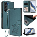 Custodia per telefono in pelle con ciondolo a forma di gatto e cuore in rilievo, completa di cinturino da polso., For Samsung Galaxy S23 Ultra 5G, For Samsung Galaxy S23+ 5G