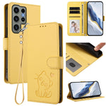 Custodia per telefono in pelle con ciondolo a forma di gatto e cuore in rilievo, completa di cinturino da polso., For Samsung Galaxy S23 Ultra 5G, For Samsung Galaxy S23+ 5G