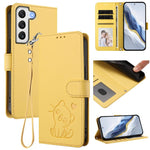 Custodia per telefono in pelle con ciondolo a forma di gatto e cuore in rilievo, completa di cinturino da polso., For Samsung Galaxy S22 5G, For Samsung Galaxy S21 FE 5G