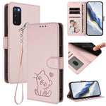 Custodia per telefono in pelle con ciondolo a forma di gatto e cuore in rilievo, completa di cinturino da polso., For Samsung Galaxy S23 5G, For Samsung Galaxy S20 FE