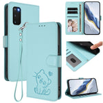 Custodia per telefono in pelle con ciondolo a forma di gatto e cuore in rilievo, completa di cinturino da polso., For Samsung Galaxy S23 5G, For Samsung Galaxy S20 FE