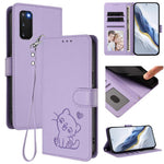 Custodia per telefono in pelle con ciondolo a forma di gatto e cuore in rilievo, completa di cinturino da polso., For Samsung Galaxy S23 5G, For Samsung Galaxy S20 FE