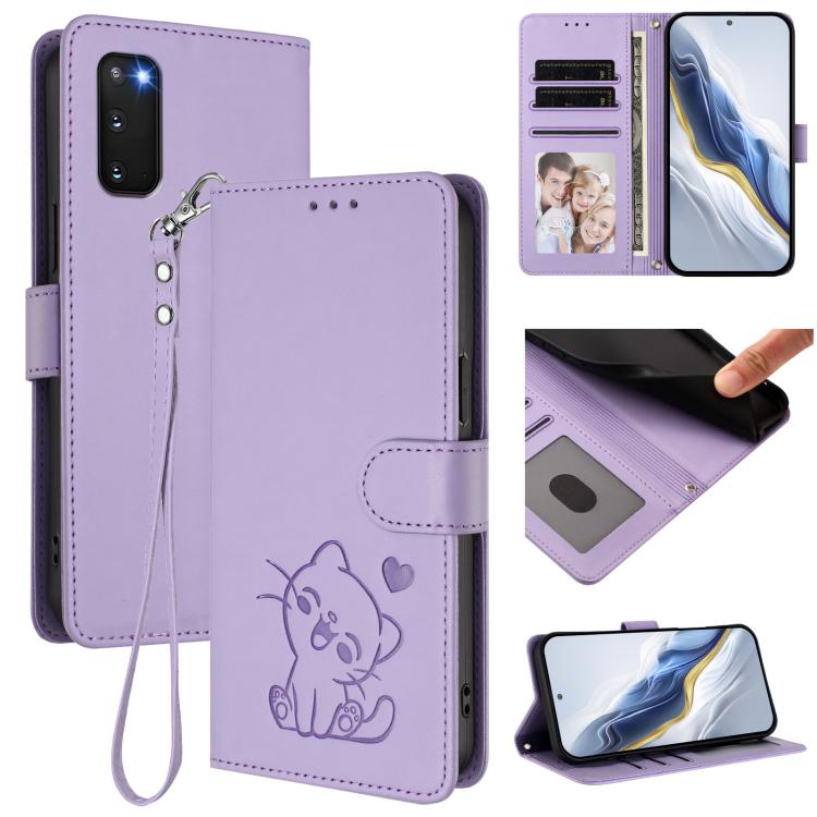 Custodia per telefono in pelle con ciondolo a forma di gatto e cuore in rilievo, completa di cinturino da polso., For Samsung Galaxy S23 5G, For Samsung Galaxy S20 FE