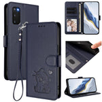 Custodia per telefono in pelle con ciondolo a forma di gatto e cuore in rilievo, completa di cinturino da polso., For Samsung Galaxy S23 5G, For Samsung Galaxy S20 FE