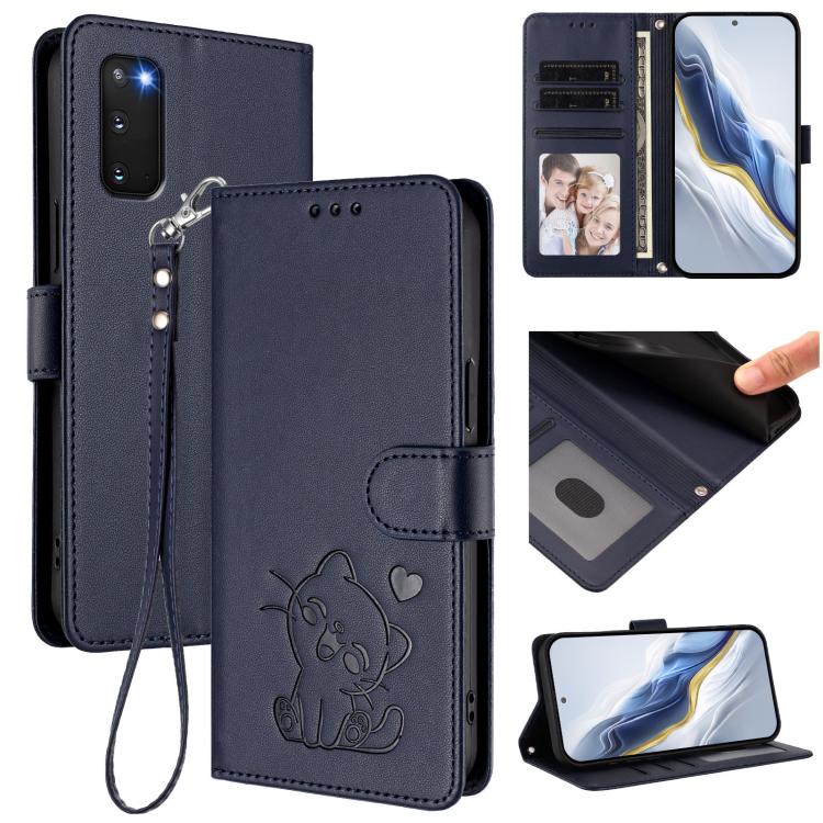 Custodia per telefono in pelle con ciondolo a forma di gatto e cuore in rilievo, completa di cinturino da polso., For Samsung Galaxy S23 5G, For Samsung Galaxy S20 FE